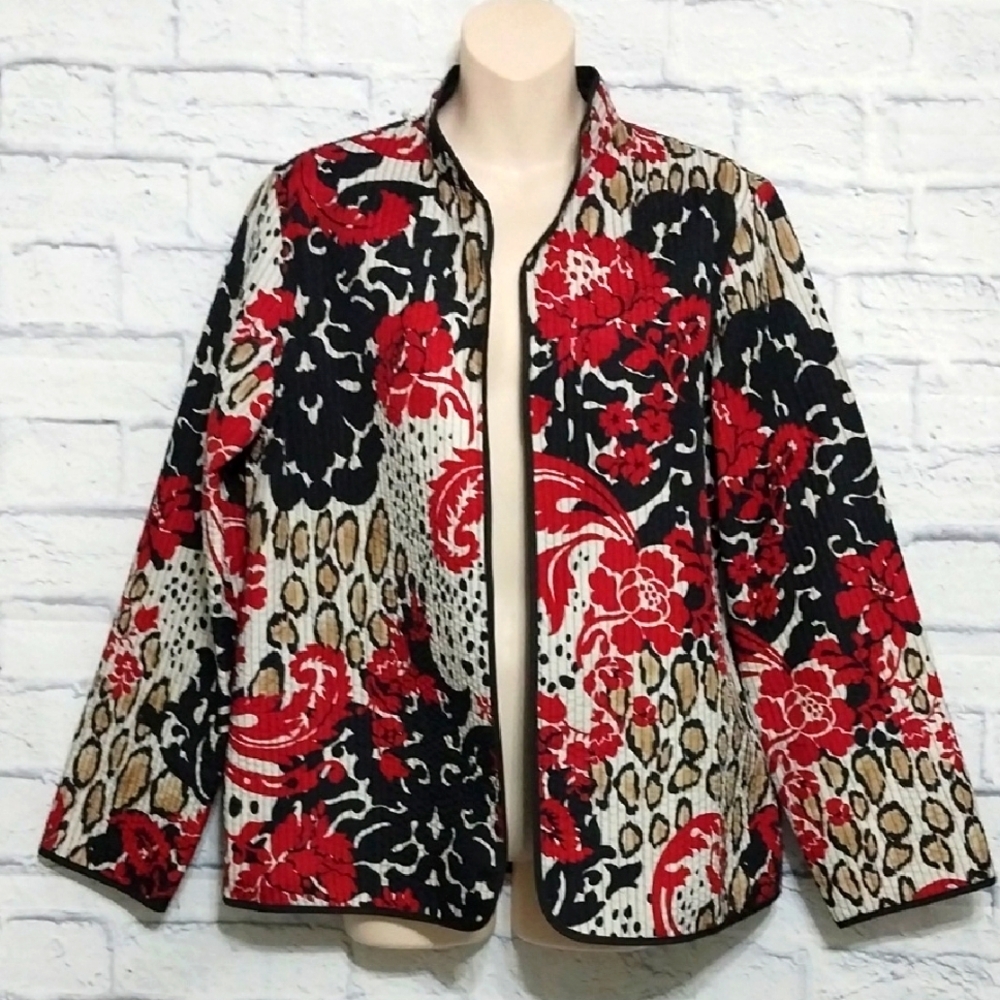 🔵BOGO FREE🔵 Samantha Grey Jacket Blazer Quilted Floral Paisley Sz 10